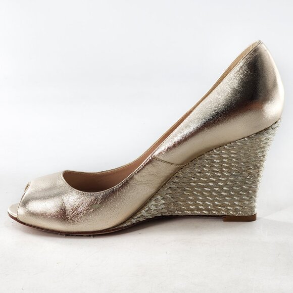 LK BENNETT Estela Peep Toe Gold Leather Wedge Pump Heels - Picture 6 of 7